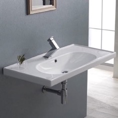 Rectangular White Ceramic Wall Mounted or Drop In Bathroom Sink